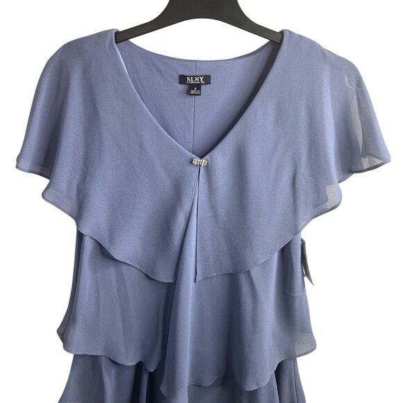 S.L. Fashions Womens Periwinkle Short Sleeve Tiered Chiffon Cocktail Dress Sz 6 - Picture 7 of 14